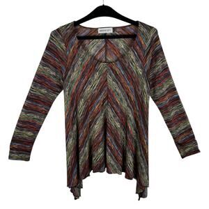 Veronica M. Colorful Long Sleeve Stretchy Asymmetrical Hem Pullover Blouse Sz L